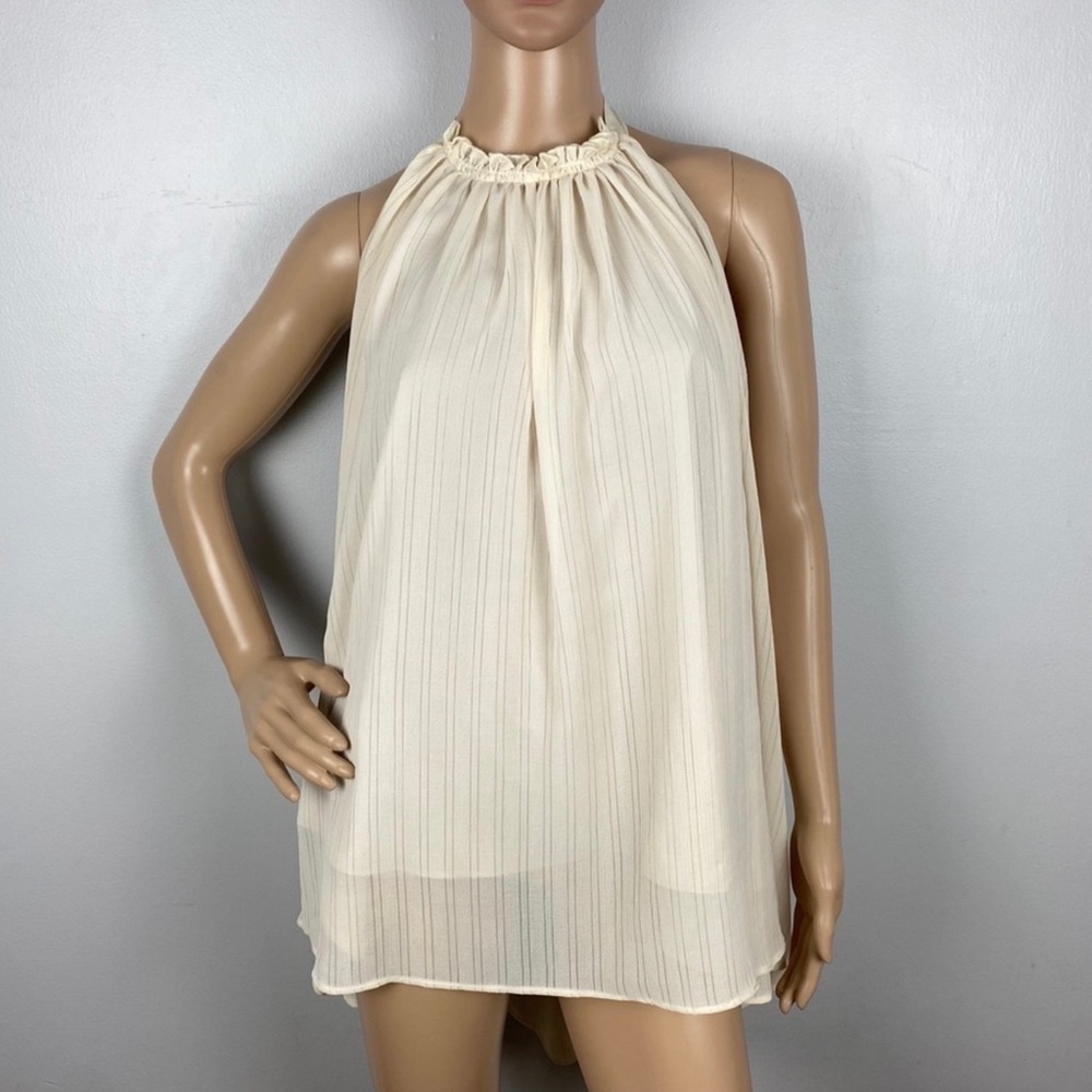 ADEAM BEIGE STRIPED CHIFFON HALTER TOP - Picture 2 of 11